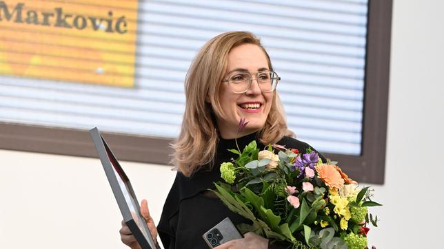 Barbi Marković bei der Auszeichnung mit dem Preis der Leipziger Buchmesse in der Kategorie Belletristik 2024